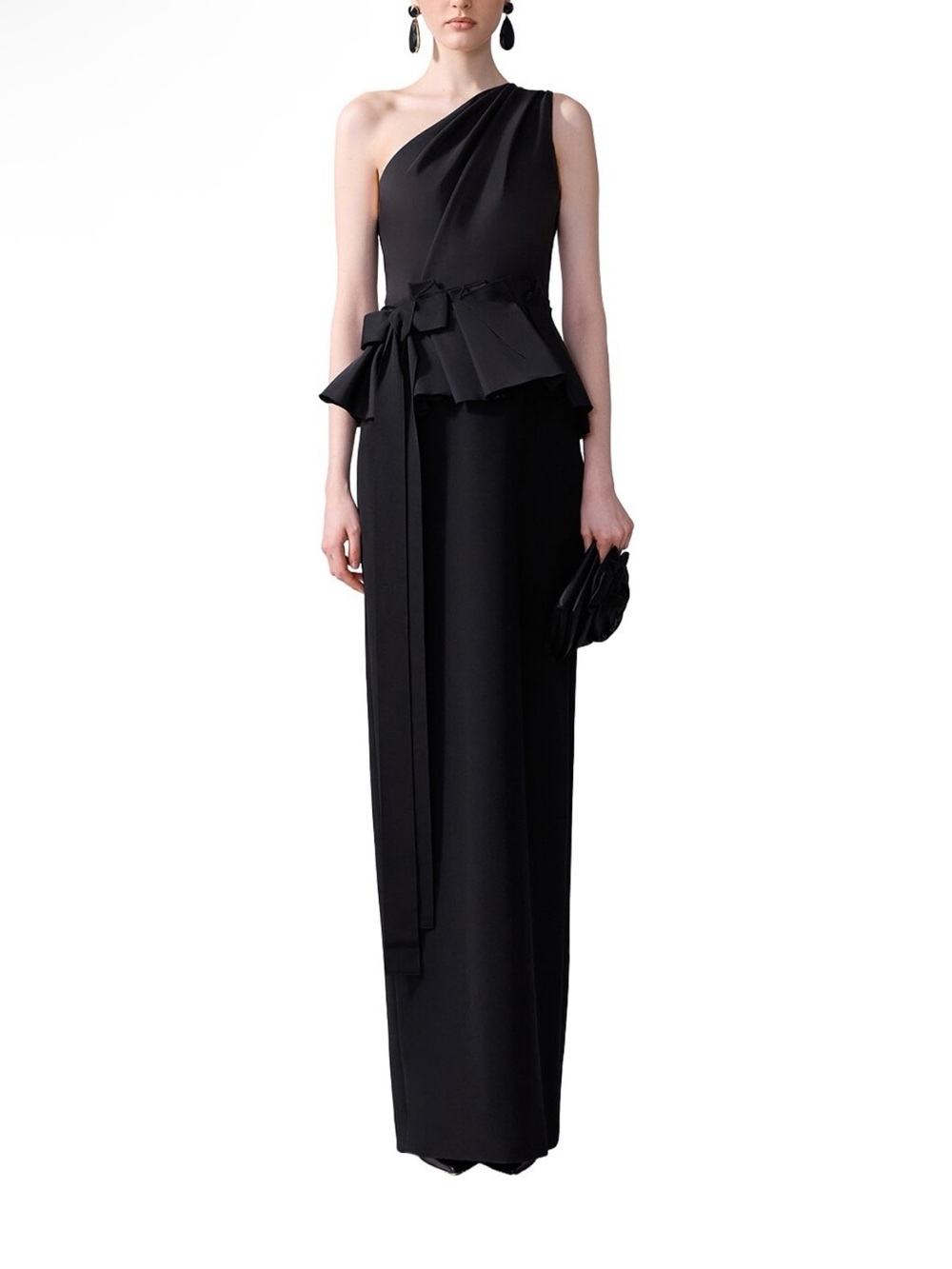 Carolina Herrera One Shoulder Peplum Column Gown